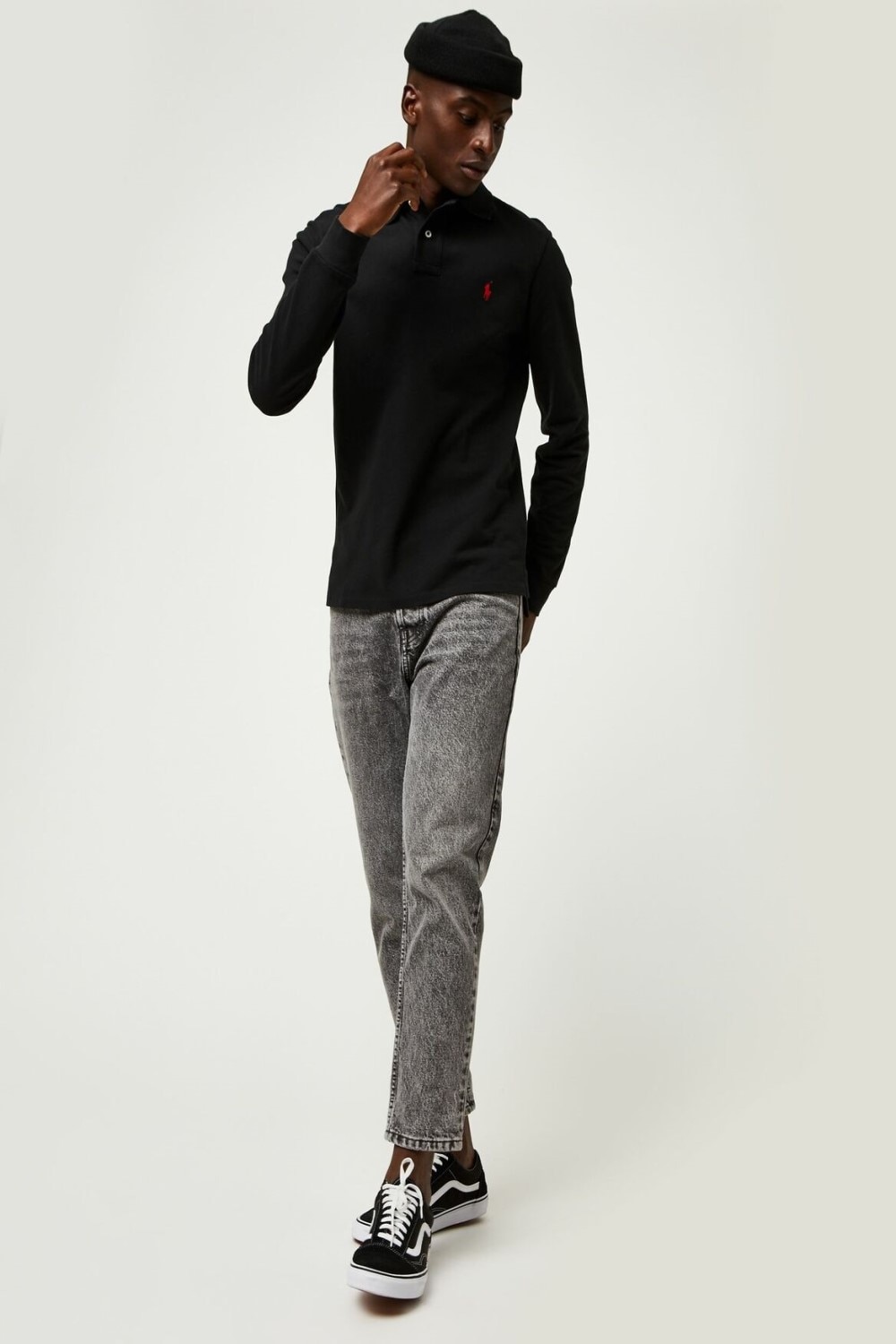 Bluza cu guler polo si maneci lungi, Ralph Lauren, Negru