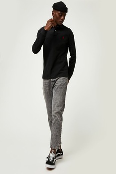 Bluza cu guler polo si maneci lungi, Ralph Lauren, Negru Bluza cu guler polo si maneci lungi, Ralph Lauren, Negru