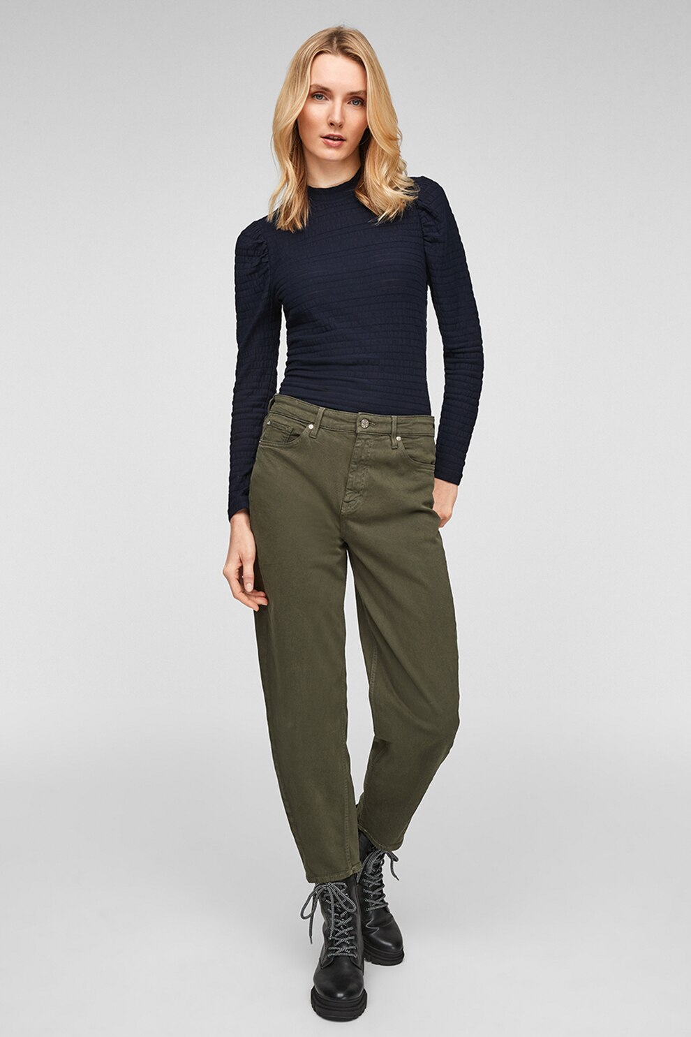 s.Oliver, Bluza cu aspect striat, Bleumarin