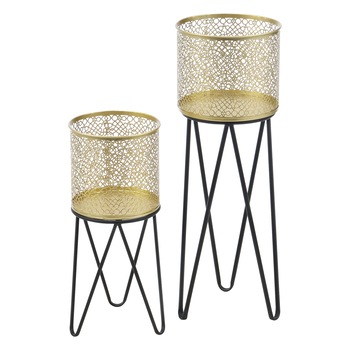 Suport plante 2 bucati ABMM-2158, en.casa, metal, negru/auriu, cu picioare hairpin masuri diferite Suport plante 2 bucati ABMM-2158, en.casa, metal, negru/auriu, cu picioare hairpin masuri diferite