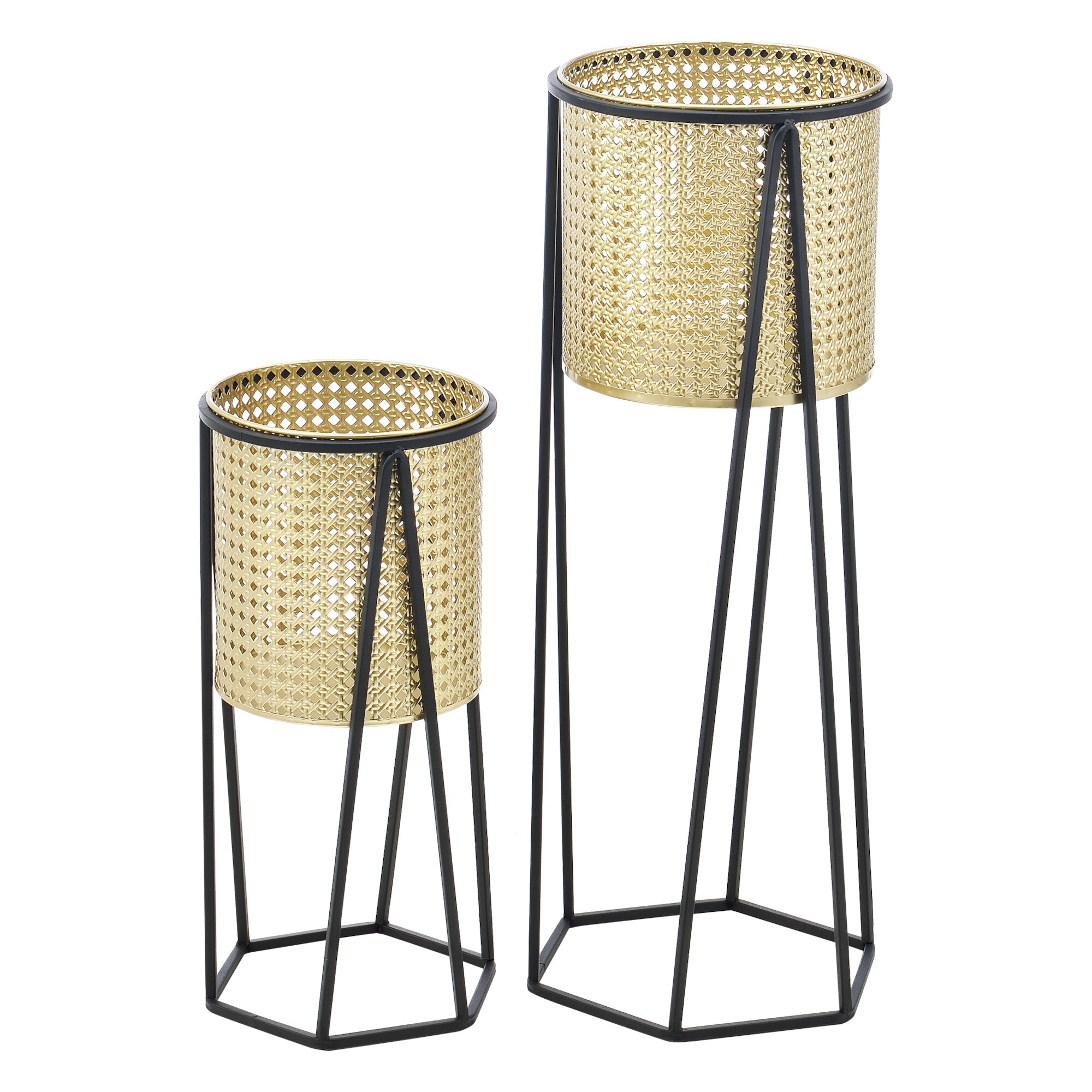 Suport plante 2 bucati ABMM-2156, en.casa, metal, negru/auriu, masuri diferite