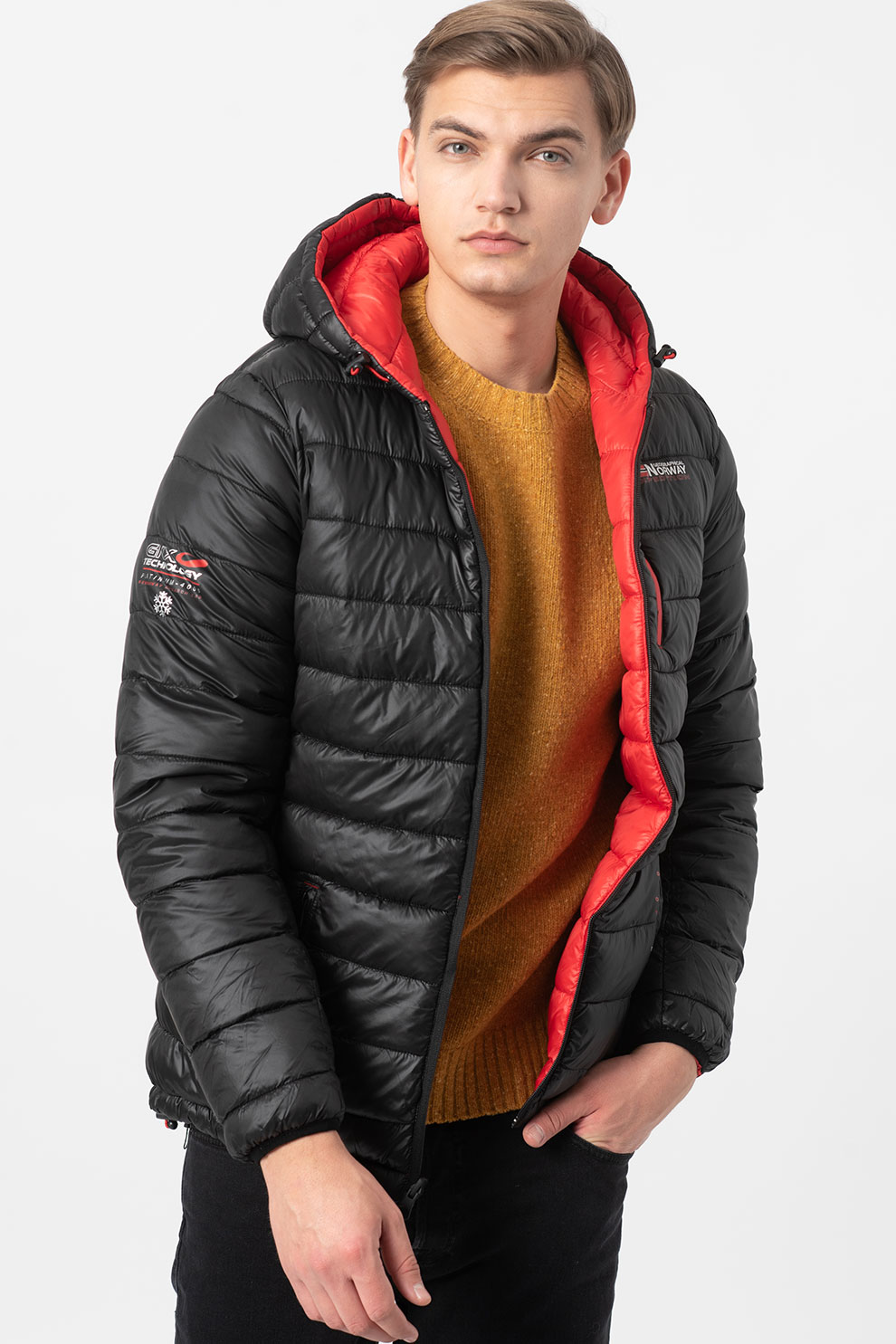 Geographical Norway, Geaca reversibila cu vatelina si gluga Brother, Negru/Rosu