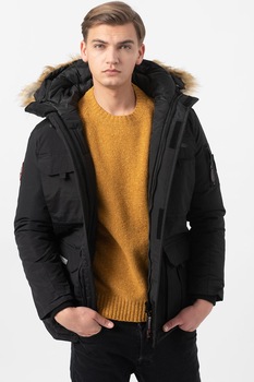 Geographical Norway, Jacheta parka cu vatelina si garnitura detasabila din blana sintetica Bottle, Negru, 2XL Geographical Norway, Jacheta parka cu vatelina si garnitura detasabila din blana sintetica Bottle, Negru, 2XL