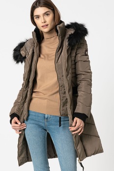 Geographical Norway, Geaca lunga cu gluga Dolrie, Maro taupe/Negru, L Geographical Norway, Geaca lunga cu gluga Dolrie, Maro taupe/Negru, L