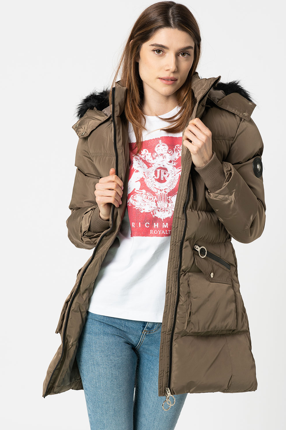 Geographical Norway, Geaca cu detalii de blana sintetica Camomille, Taupe