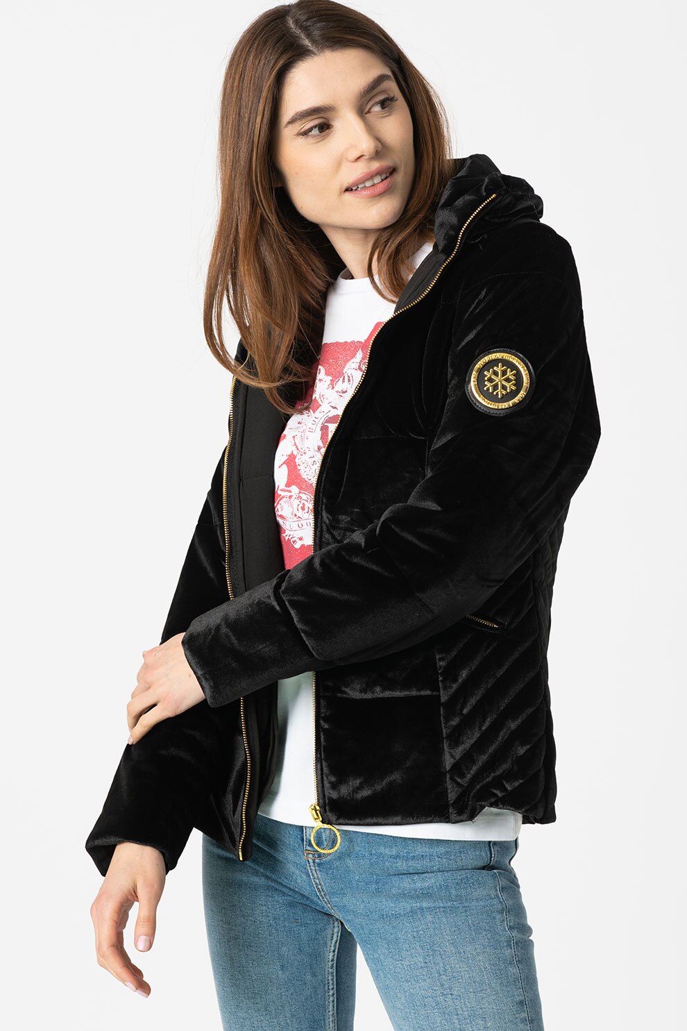 Geographical Norway, Geaca usoara cu vatelina si aspect catifelat Aulimpi, Negru/Auriu