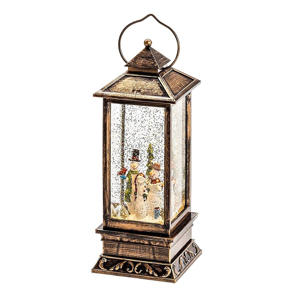 Felinar muzical Craciun LED Snowy 29cm maro/auriu vintage
