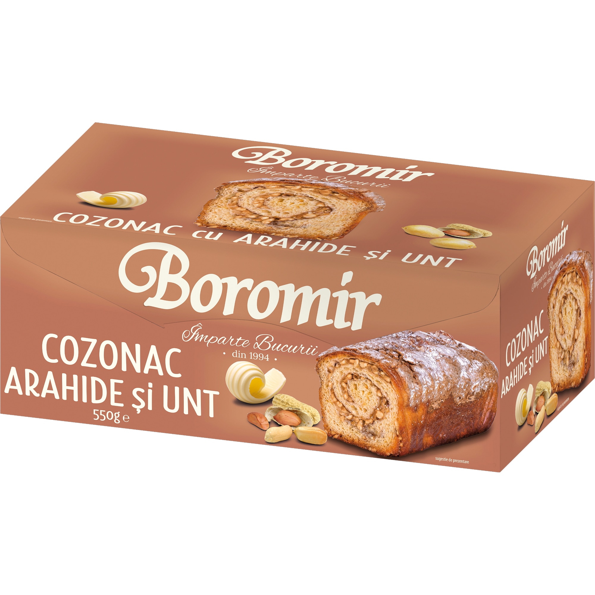 Cozonac cu arahide si unt Boromir, 550g