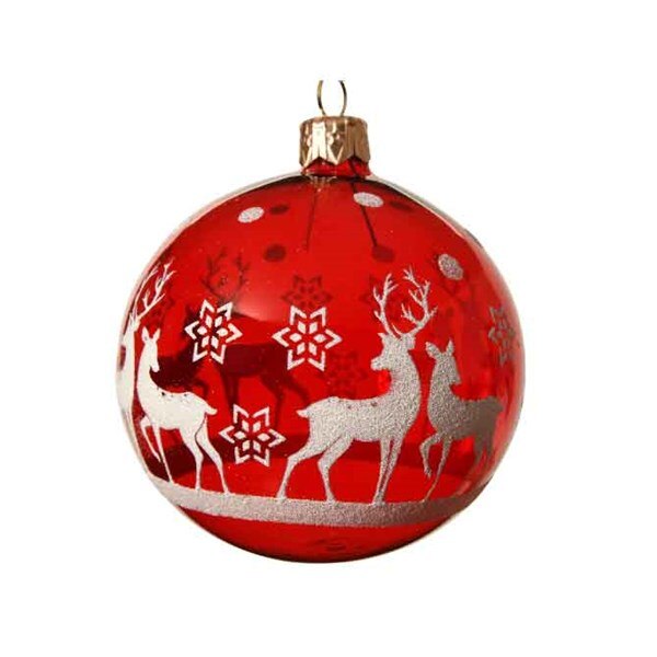 Glob decorativ - Reindeer with Star, Rosu, Sticla