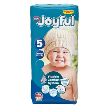 Scutece copii Joyful, 132 bucati, Marime 5, Junior, 11-25 Kg Scutece copii Joyful, 132 bucati, Marime 5, Junior, 11-25 Kg