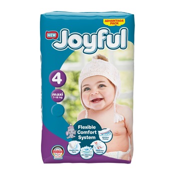 Scutece copii Joyful, 180 bucati, Marime 4, Maxi, 7-18 kg Scutece copii Joyful, 180 bucati, Marime 4, Maxi, 7-18 kg