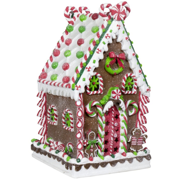 Figurina casuta din turta dulce, pictata manual, multicolor, 37 cm