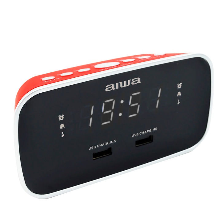 Radio cu ceas, Aiwa, FM, Ecran LED, Rosu