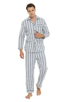 Pijama barbati GLOBAL, Finet, Bumbac, Set, Clasic, Pantalon lung, Maneca lunga, Albastru inchis/Gri Pijama barbati GLOBAL, Finet, Bumbac, Set, Clasic, Pantalon lung, Maneca lunga, Albastru inchis/Gri