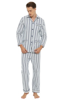 Pijama Barbati GLOBAL, Panza, Bumbac, Set, Clasica, dunga gri/albastru, Marime M Pijama Barbati GLOBAL, Panza, Bumbac, Set, Clasica, dunga gri/albastru, Marime M