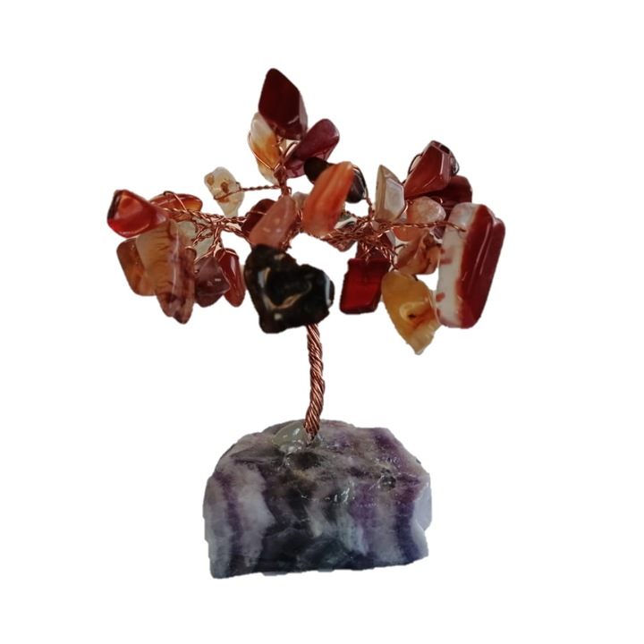 Copacel Feng Shui cu pietre semipretioase de carneol pe suport din piatra, 40 x 35 x 80 mm