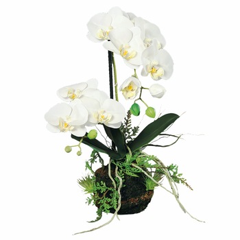 Orhidee artificiala cu aspect 100% natural in bol de pamant, 45 cm Orhidee artificiala cu aspect 100% natural in bol de pamant, 45 cm