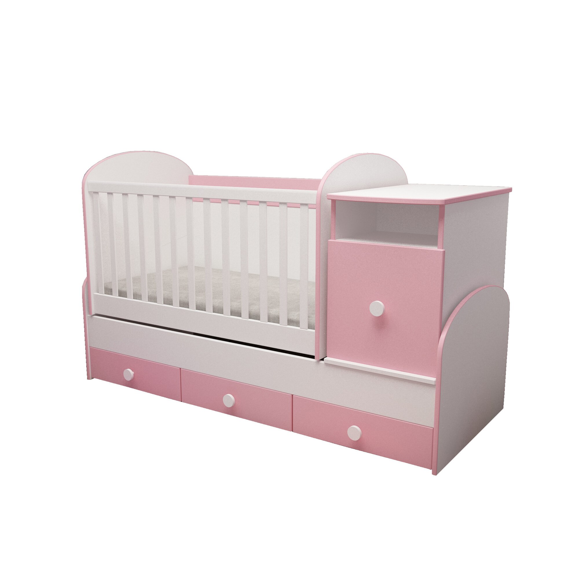 Patut transformabil MyKids Alex cu leganare Alb-Roz 180x70