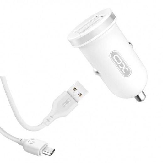 Incarcator auto 2.1A, X.O alb, cu 2 USB si cablu de incarcare Micro USB