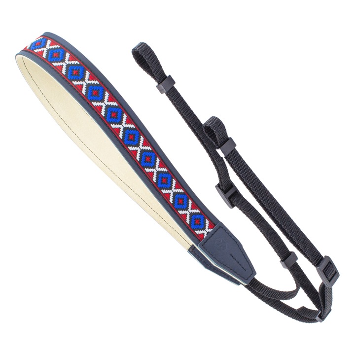 Curea - Strap din piele naturala pentru camere foto si aparate DSLR - Bleumarin cu motiv traditional