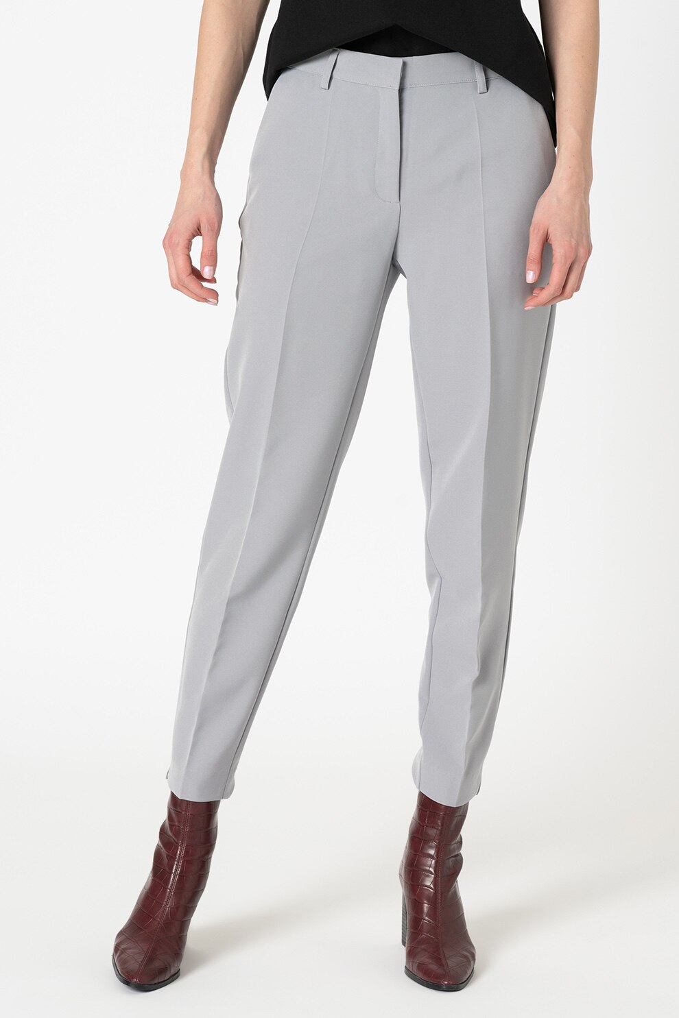 ICHI, Pantaloni conici cu pensa Lexi, Gri cenusa