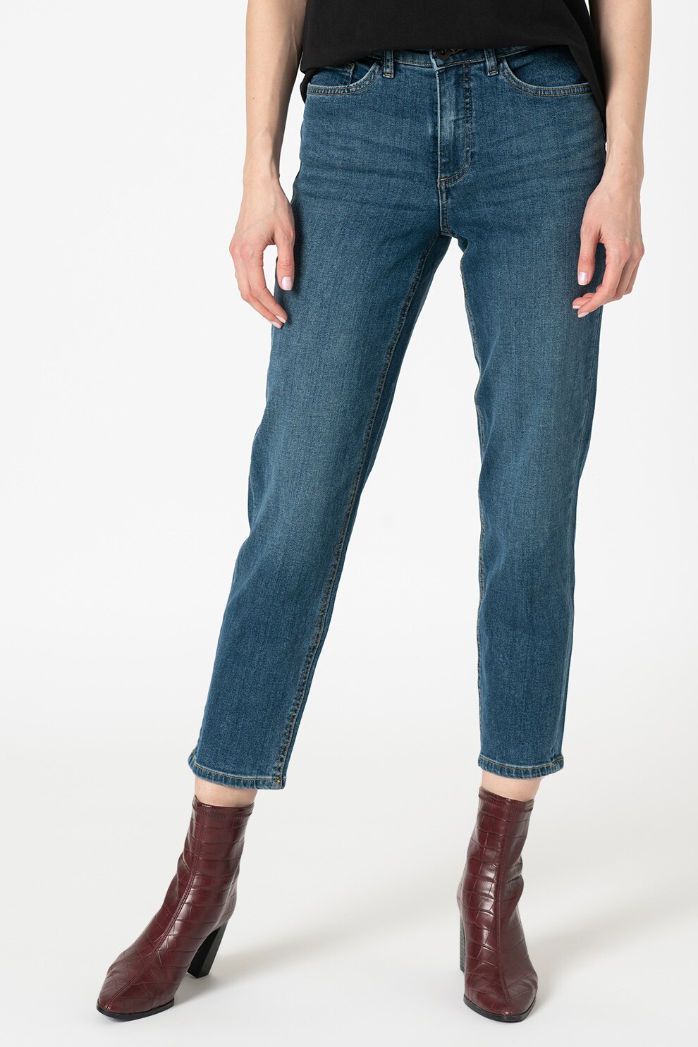 ICHI, Blugi crop drepti Raven, Albastru inchis/Alb prafuit