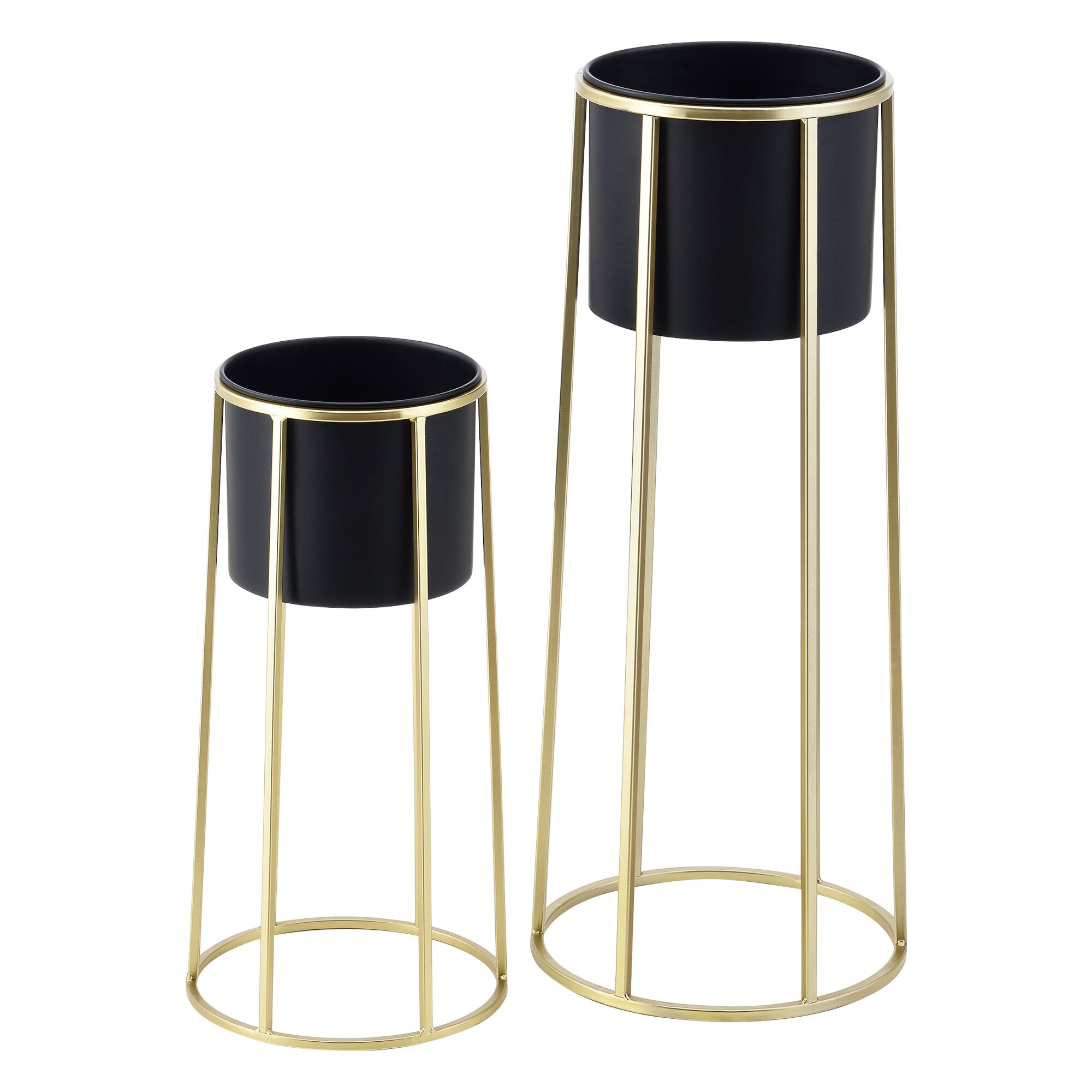 Suport plante 2 bucati ABMM-2165, en.casa, metal, negru/auriu, masuri diferite
