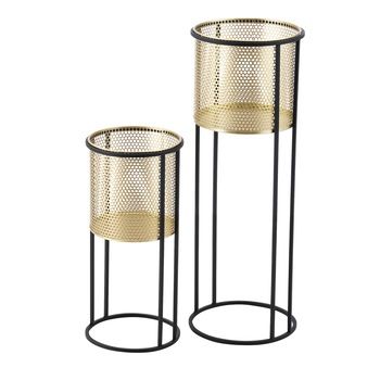 Suport plante 2 bucati ABMM-2161, en.casa, metal, negru/auriu, masuri diferite Suport plante 2 bucati ABMM-2161, en.casa, metal, negru/auriu, masuri diferite