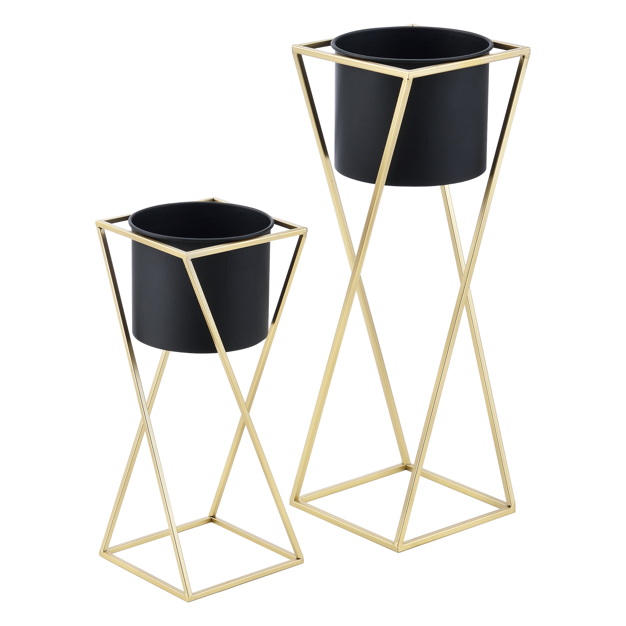 Suport plante 2 bucati ABMM-2166, en.casa, metal, negru/auriu, masuri diferite