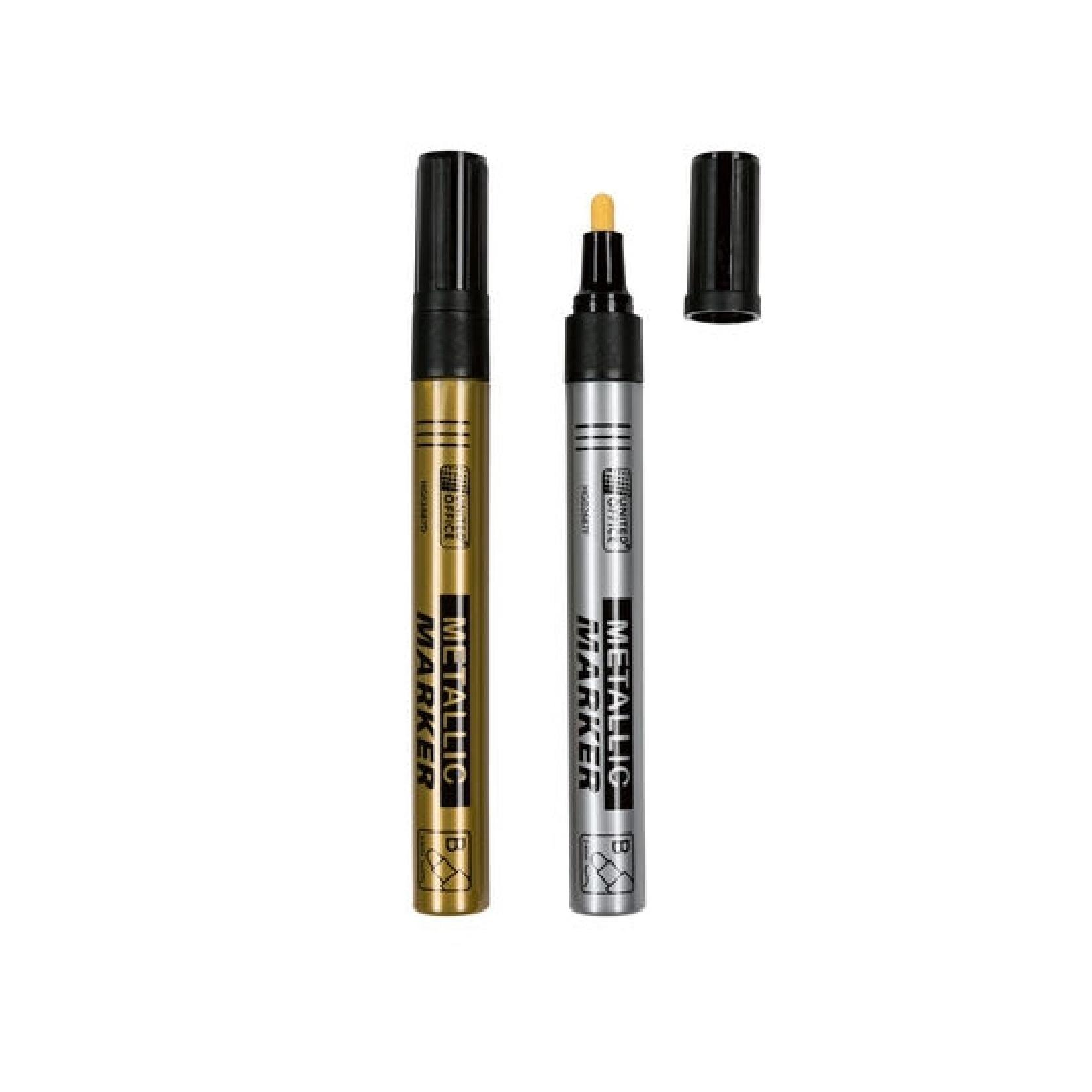 Set 2 markere metalice permanente gri si mustar