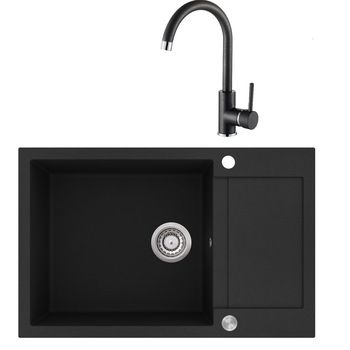 Pachet Aquasanita, chiuveta compozit si picurator cu baterie Sabia silicsana negru metalic Pachet Aquasanita, chiuveta compozit si picurator cu baterie Sabia silicsana negru metalic