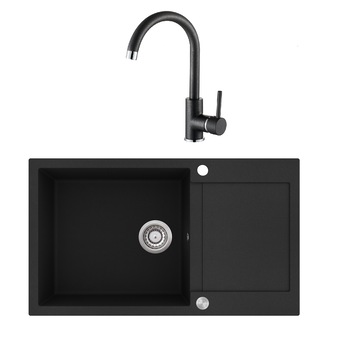 Pachet Aquasanita, chiuveta cuva mare si picurator cu baterie Sabia silicsana negru metalic Pachet Aquasanita, chiuveta cuva mare si picurator cu baterie Sabia silicsana negru metalic