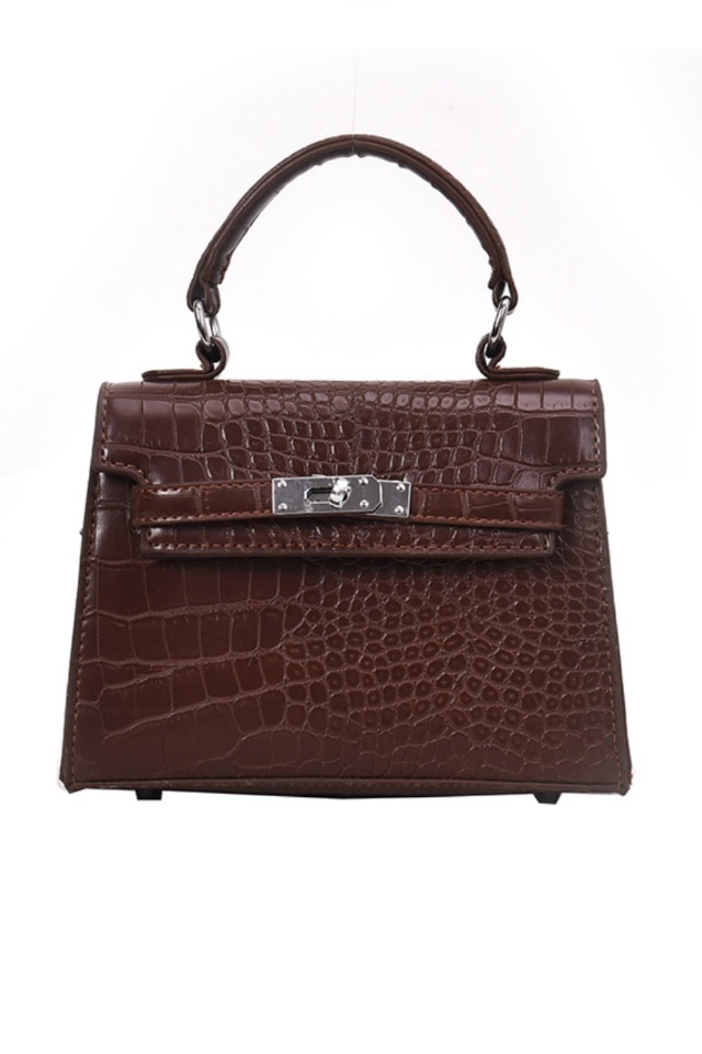 Geanta de dama Lucy maro din piele ecologica tip piele de crocodil, 19 x 14 x 8 cm