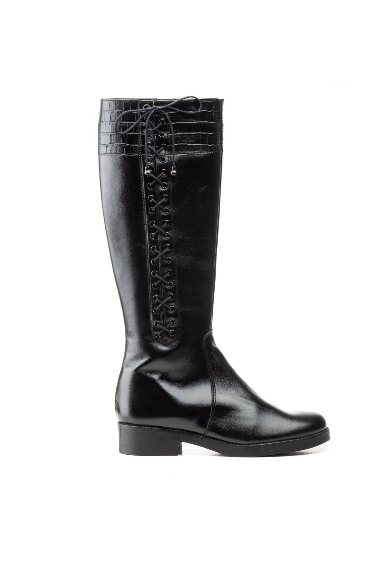 Cizme Inalte cu Sireturi 1029, Negru