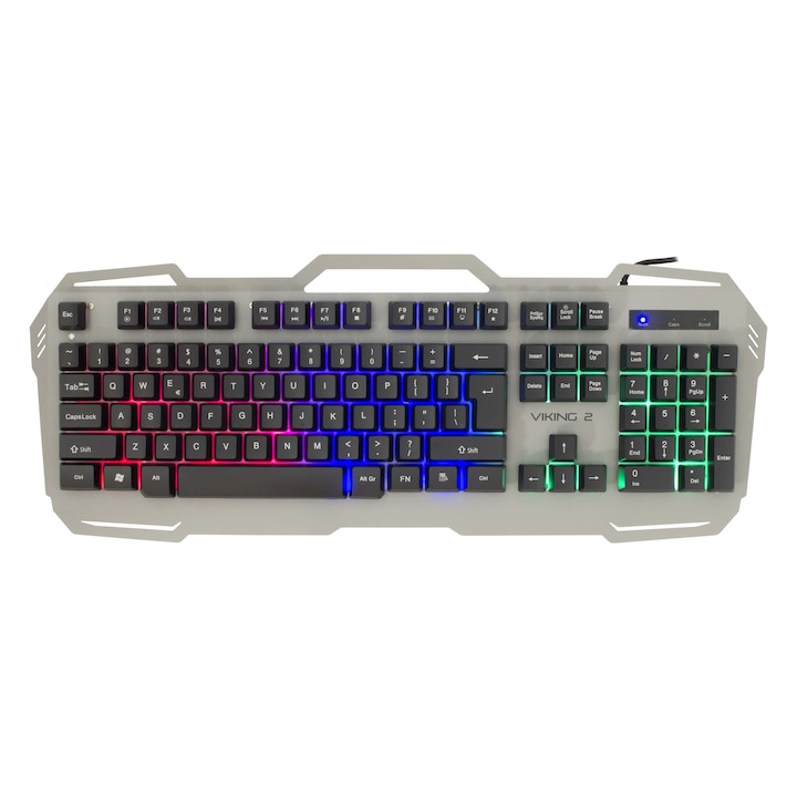 Tastatura gaming, White Shark, Viking-2, cu fir, iluminare LED, HU layout, Argintiu
