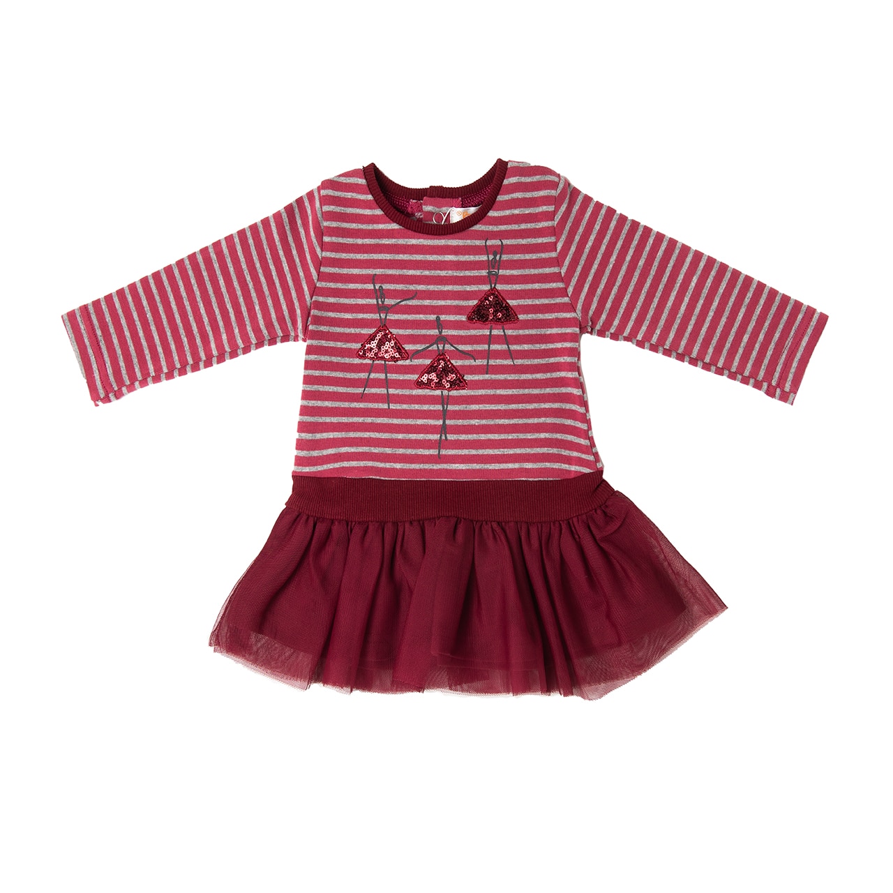 Rochie fete Babybol, print balerine cu paiete, tulle, grena