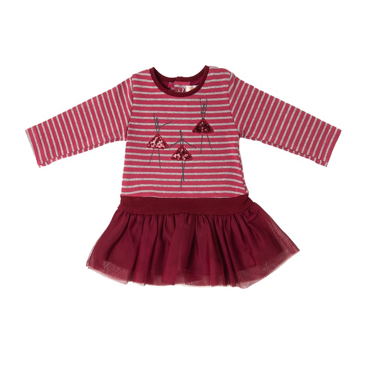 Rochie fete Babybol, print balerine cu paiete, tulle, grena