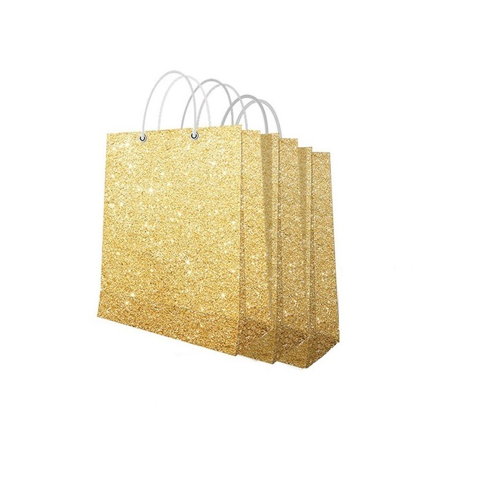 Set 3 Pungi aurii cu sclipici pentru cadouri - 16 x 19 x 8 cm, Radar 45570