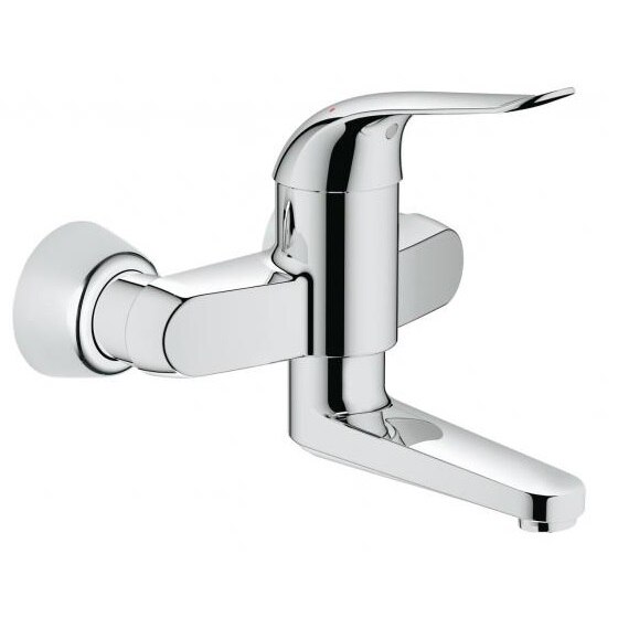 Baterie lavoar Euroeco, Grohe, cu montaj pe perete, proiectie de 196 mm, crom, fix, compozit metal