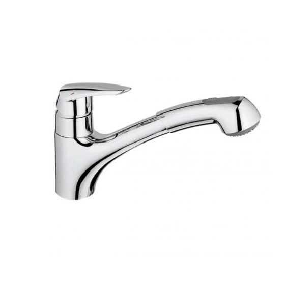 Baterie bucatarie Eurodisc, Grohe, cu dus extractabil, placat cu crom, compozit metal, argintiu