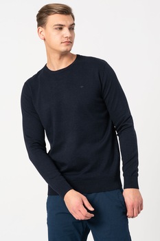 Tom Tailor, Pulover tricotat fin cu decolteu la baza gatului, Bleumarin inchis Tom Tailor, Pulover tricotat fin cu decolteu la baza gatului, Bleumarin inchis