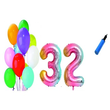 Set 22 baloane aniversare 32 ani , Multicolore Set 22 baloane aniversare 32 ani , Multicolore