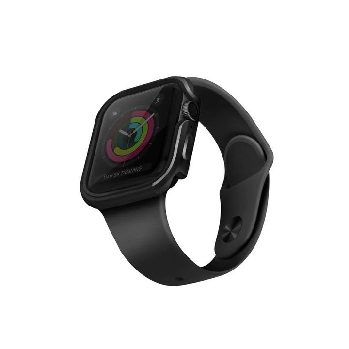 Husa Uniq Valencia din Silicon&Aluminiu pentru Apple Watch Seria 4/5/6/SE (44mm), Negru