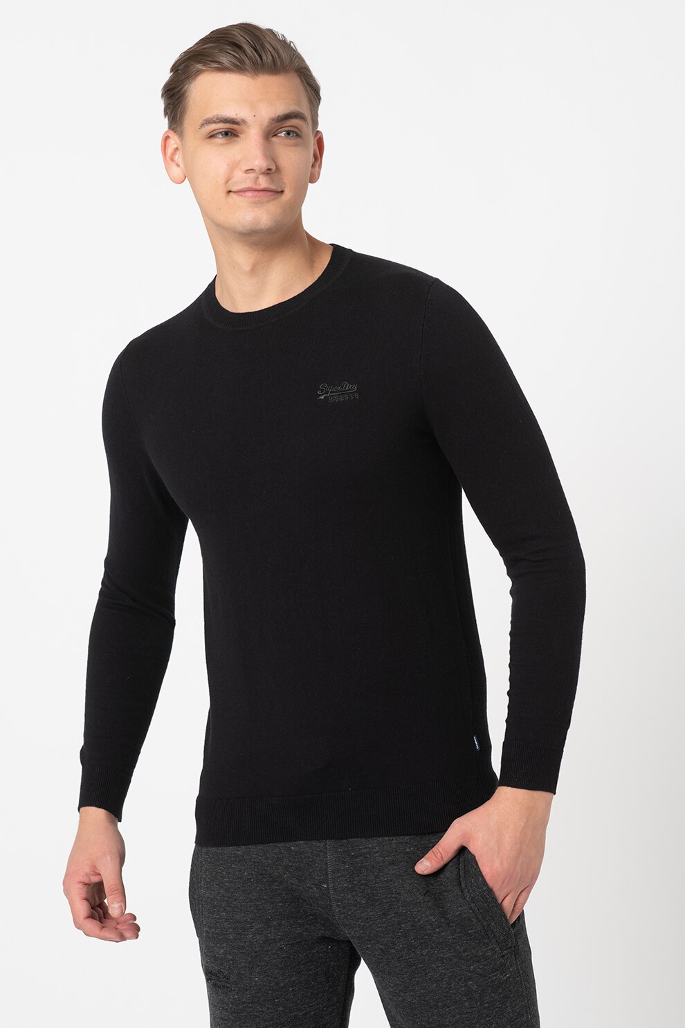 SUPERDRY, Pulover cu decolteu la baza gatului Orange Label, Negru, 3XL