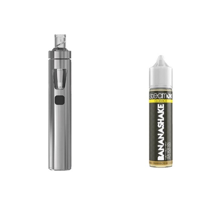 Set Tigara Electronica Joyetech eGO AIO, 1500 mAh, Silver + Lichid SteamOK, Banana Shake, 40 ml