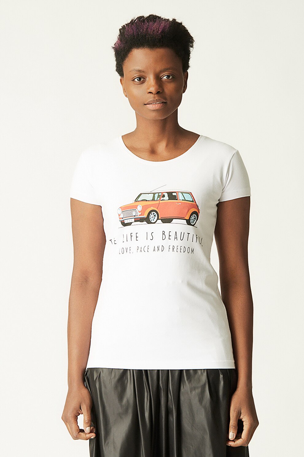 Antonia M, Tricou cu imprimeu text si grafic, Alb/Portocaliu