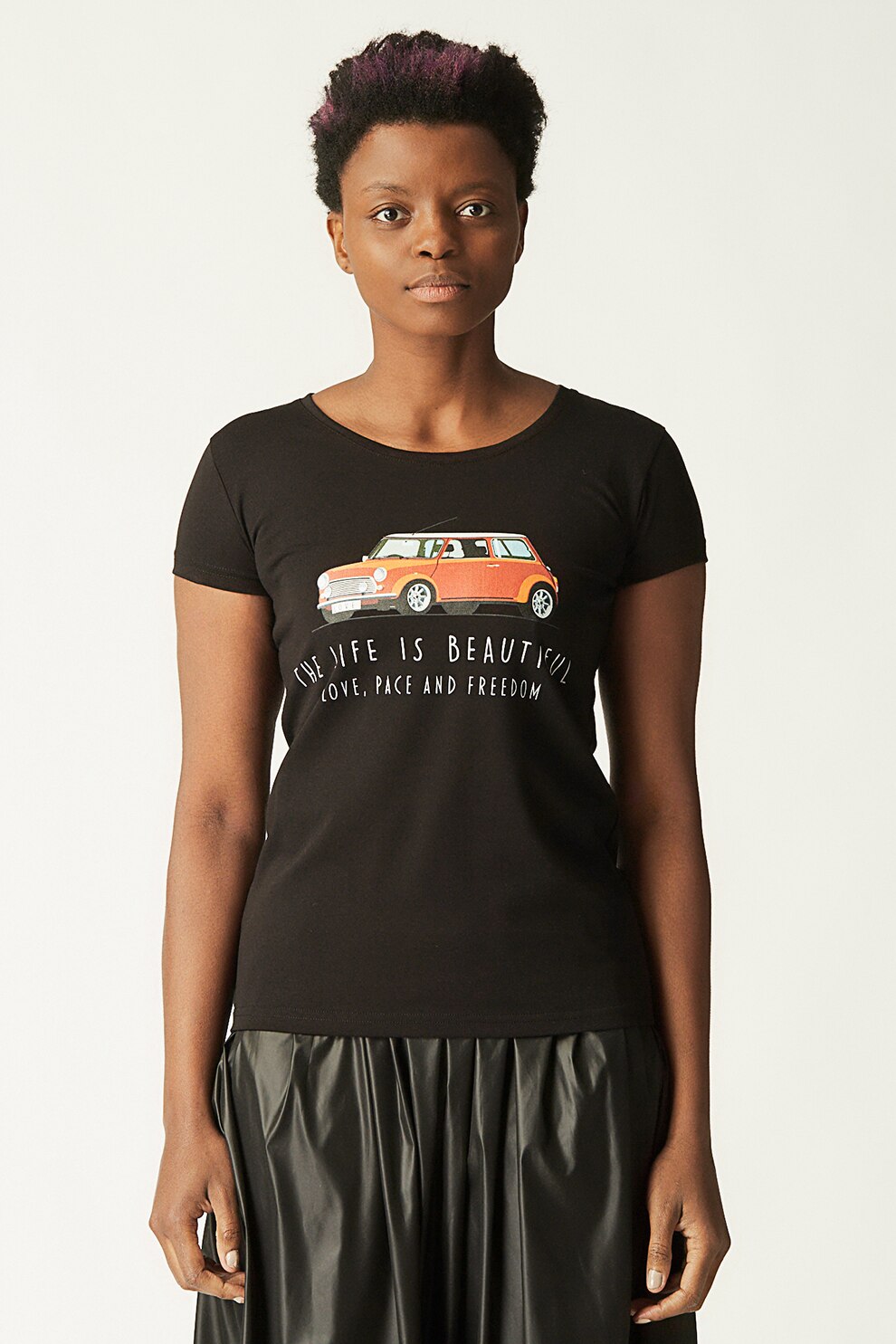 Antonia M, Tricou cu imprimeu text si grafic, Negru/Oranj