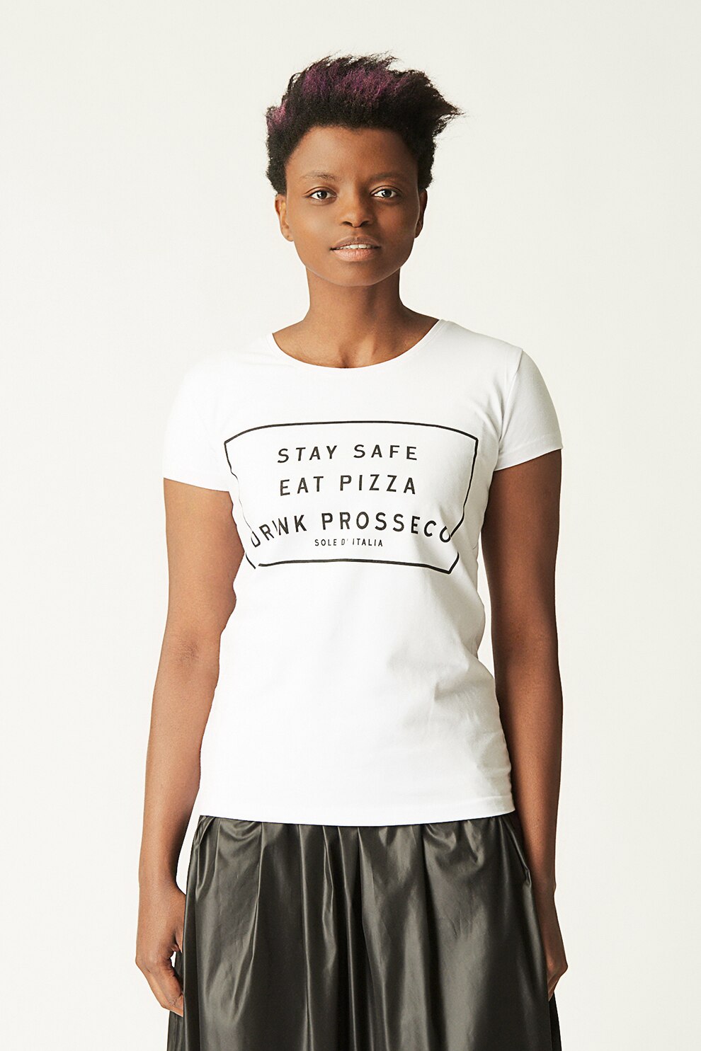 Antonia M, Tricou cu imprimeu si decolteu rotund, Alb/Negru