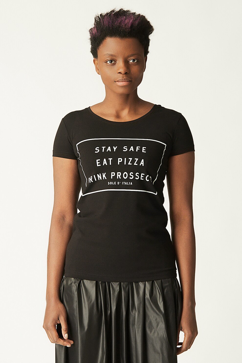 Antonia M, Tricou cu imprimeu si decolteu rotund, Negru/Alb