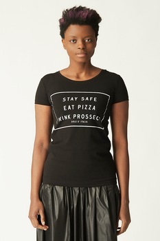 Antonia M, Tricou cu imprimeu si decolteu rotund, Negru/Alb Antonia M, Tricou cu imprimeu si decolteu rotund, Negru/Alb